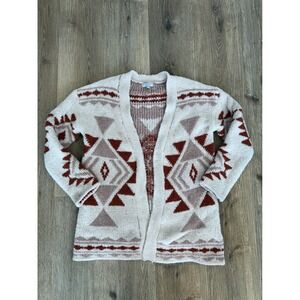 Warm & Cozy Boho Festival Southwestern Geometric Cardigan Womens S Cream Rust